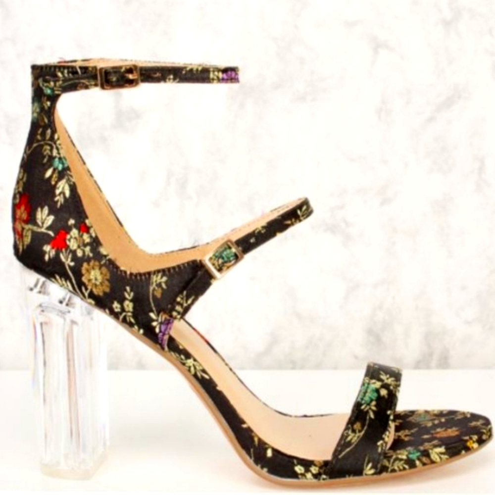DELICIOUS Tapestry Chunky Clear Block Heel
